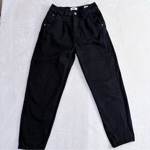 H&M Women's High Rise Deep Black Jeans 90’s Slouchy Pleated Style SZ 26